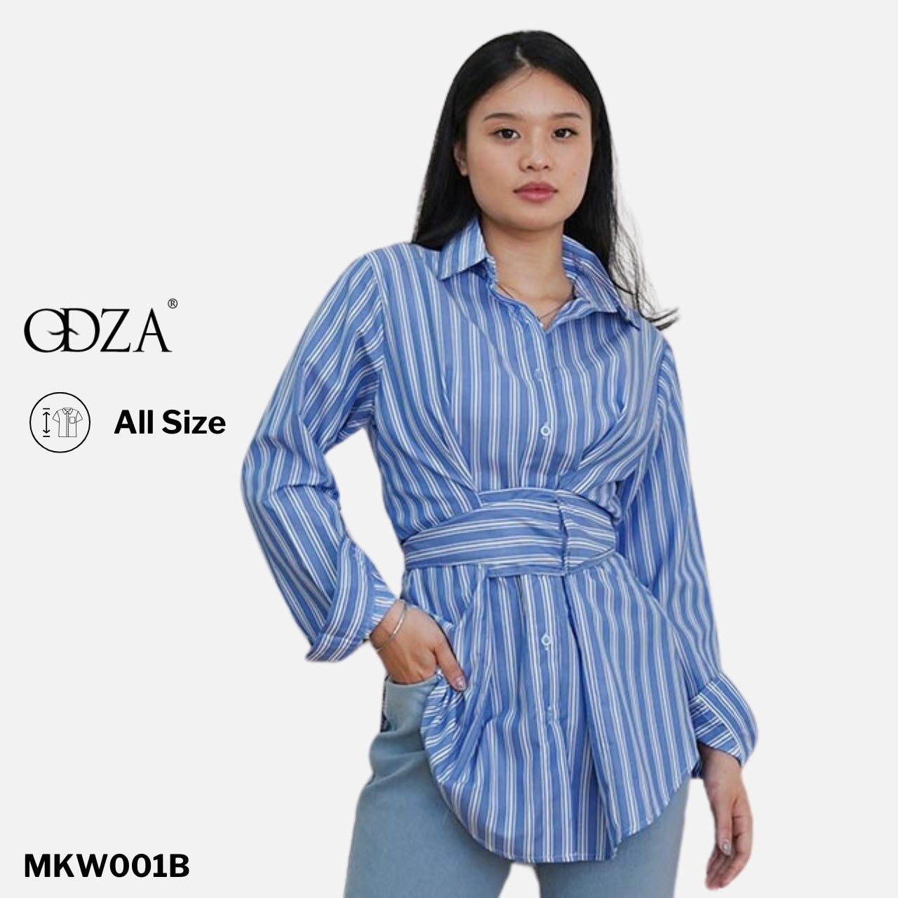 Kemeja Wanita Motif Garis Kekinian Lengan Panjang Oversize