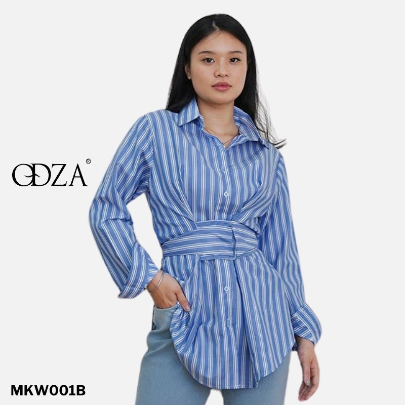 Kemeja Wanita Motif Garis Kekinian Lengan Panjang Oversize