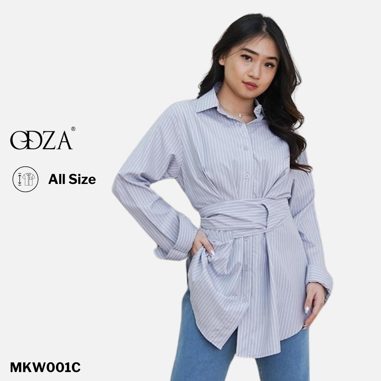 Kemeja Wanita Motif Garis Kekinian Lengan Panjang Oversize