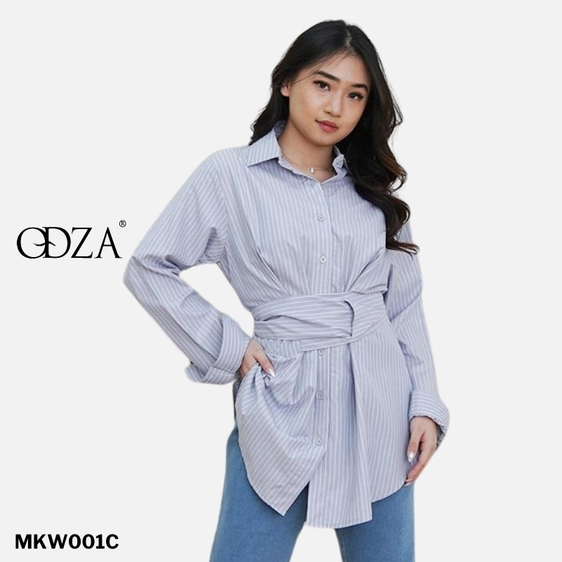 Kemeja Wanita Motif Garis Kekinian Lengan Panjang Oversize