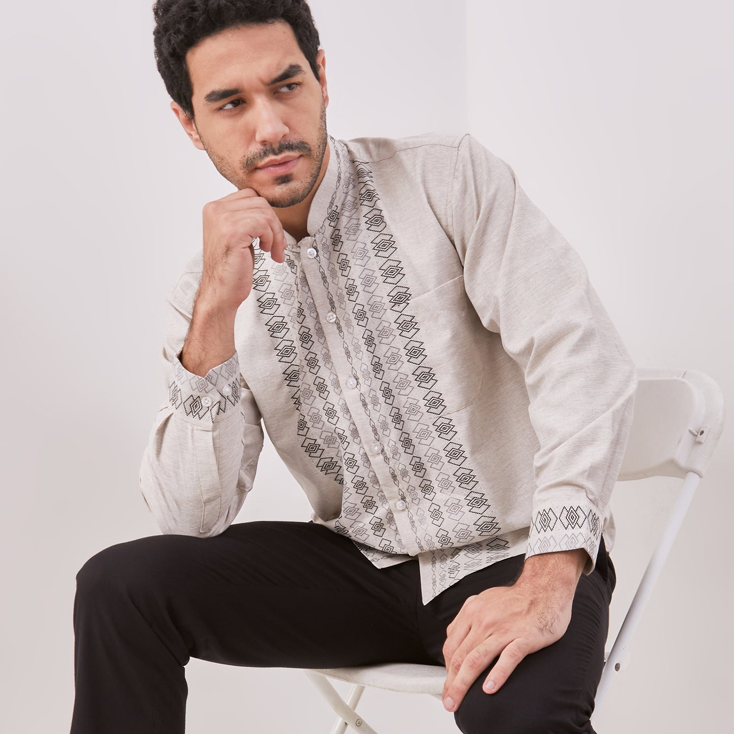 Odza Baju Koko Lengan Panjang Pria Premium Quality Motif Kombinasi