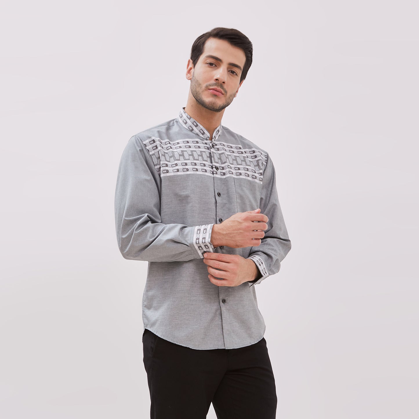 Odza Baju Koko Pria Lengan Panjang Muslim Cowok Regular Fit Size Jumbo Banafah