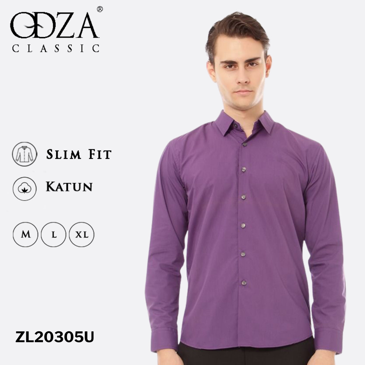 Odza Clasic Kemeja Polos Lengan Panjang Slim Fit Ungu Tua Modern
