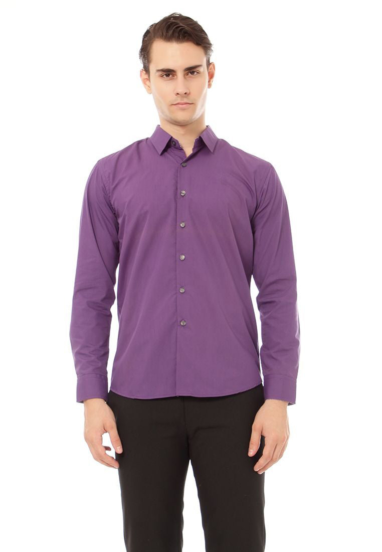Odza Clasic Kemeja Polos Lengan Panjang Slim Fit Ungu Tua Modern