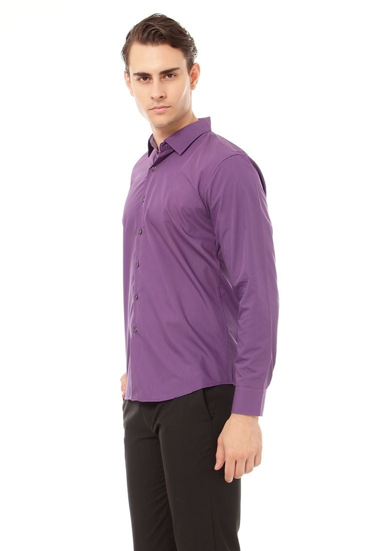 Odza Clasic Kemeja Polos Lengan Panjang Slim Fit Ungu Tua Modern