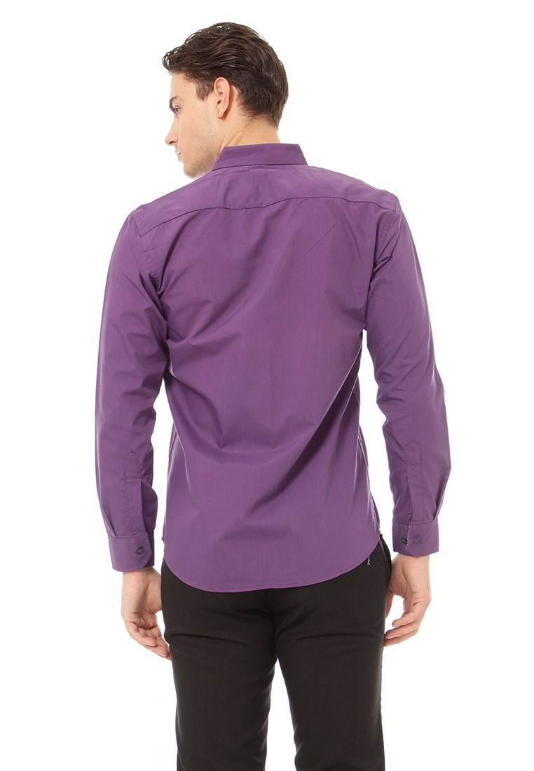 Odza Clasic Kemeja Polos Lengan Panjang Slim Fit Ungu Tua Modern