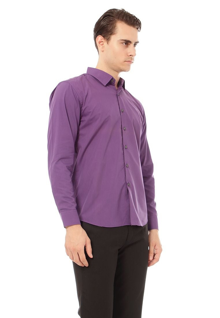 Odza Clasic Kemeja Polos Lengan Panjang Slim Fit Ungu Tua Modern
