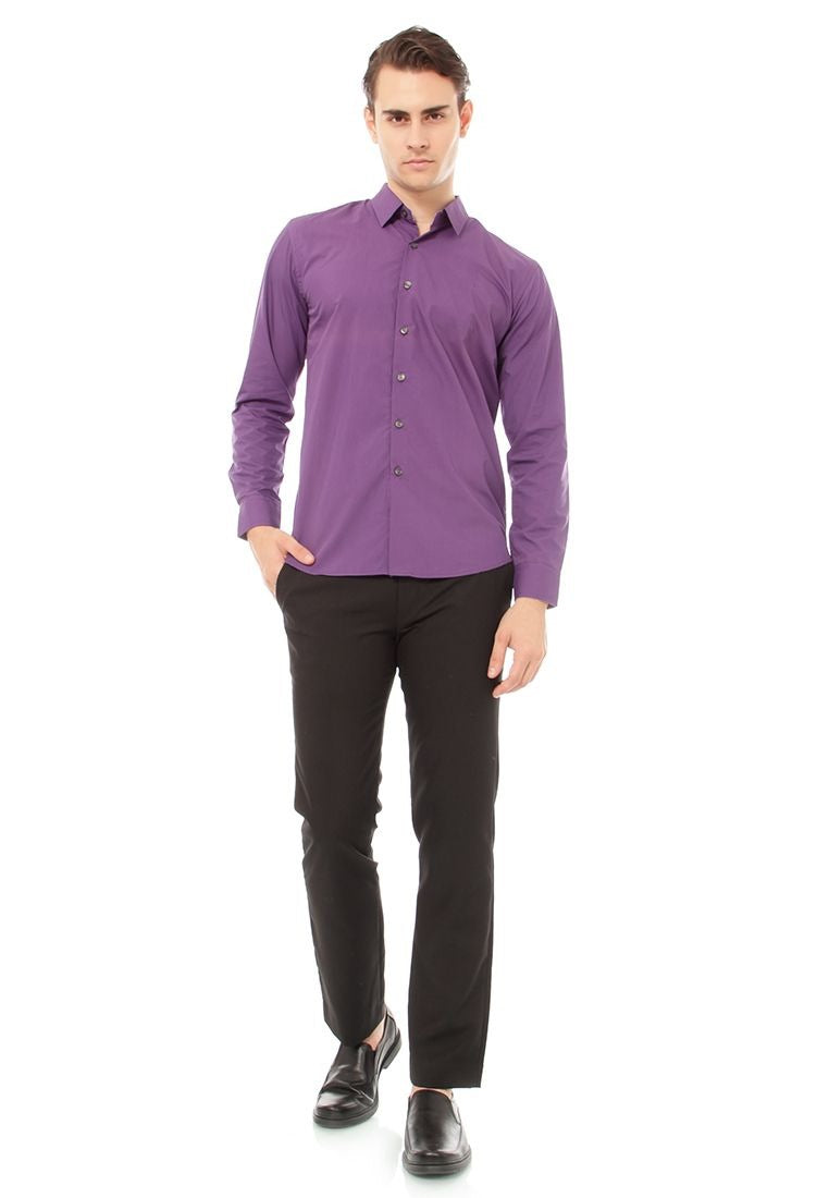 Odza Clasic Kemeja Polos Lengan Panjang Slim Fit Ungu Tua Modern
