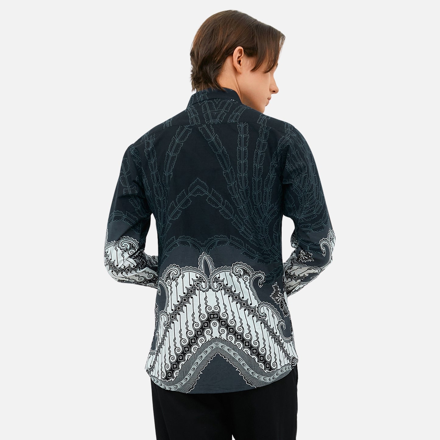 Odza Kemeja Batik Lengan Panjang Pria Pola Slim Fit Pradana Abu Gelap