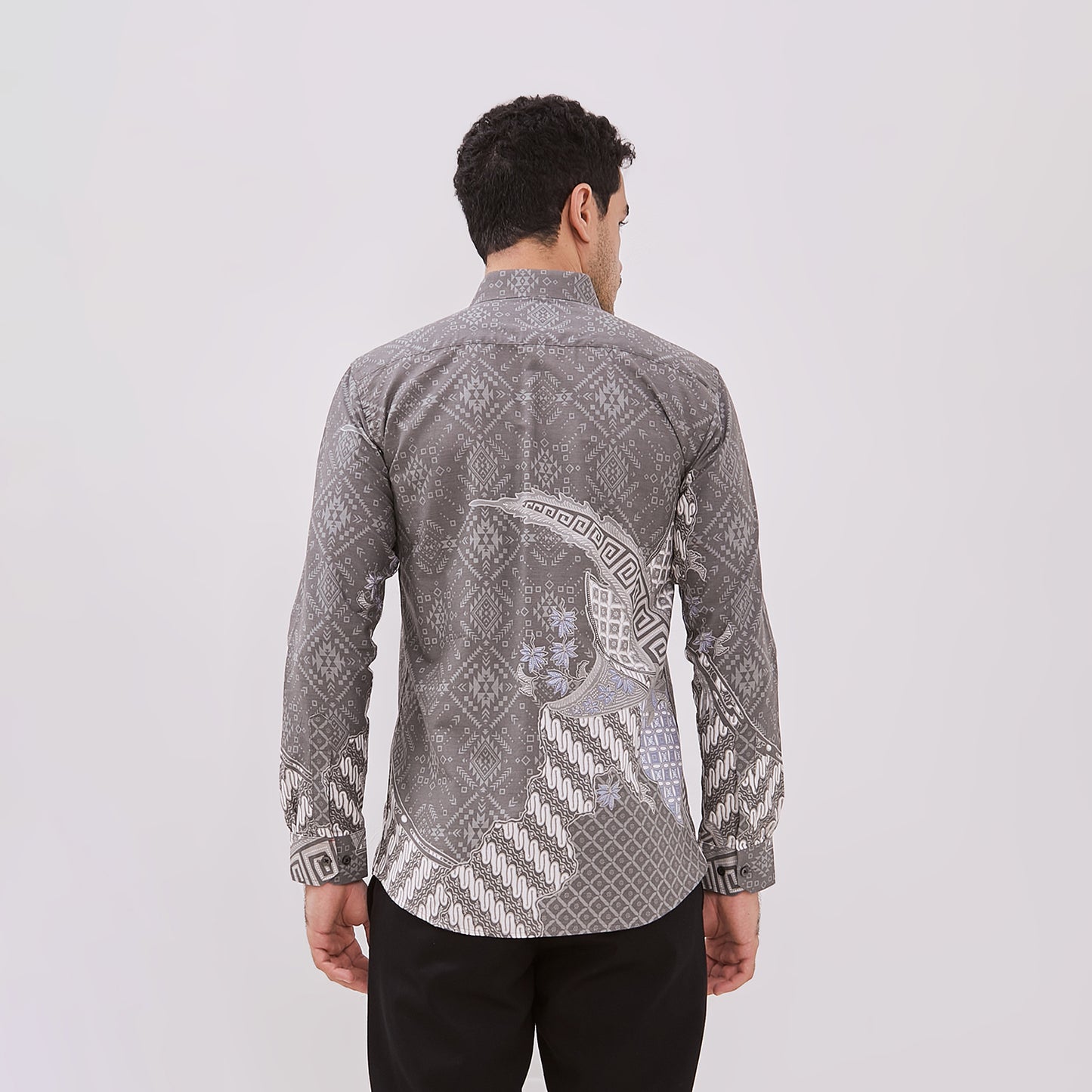 Odza Baju Batik Pesta Lengan Panjang Pria Slim Fit Panggenan Abu-abu