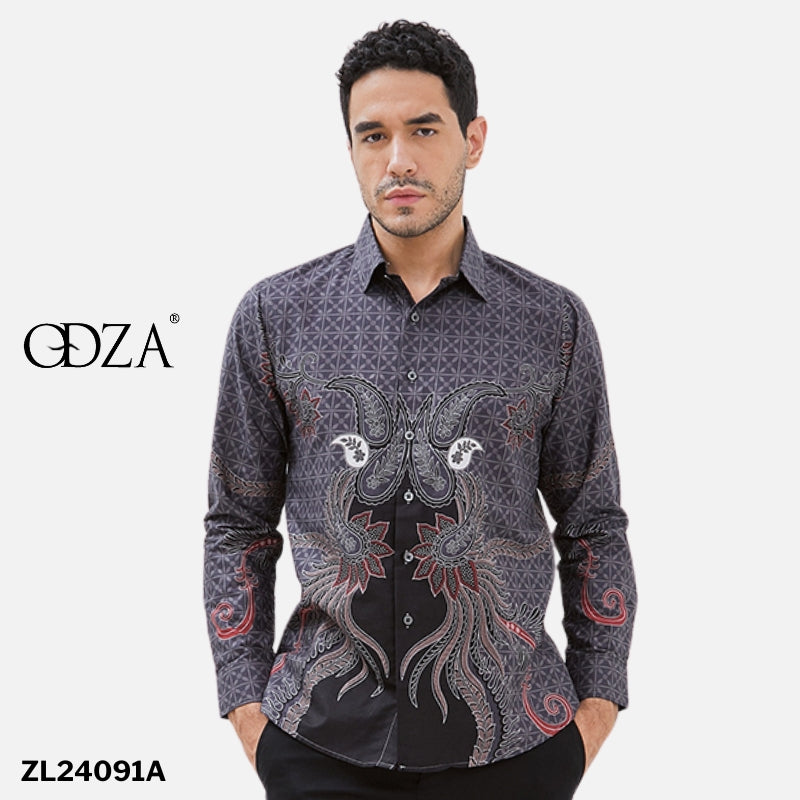 Odza Kemeja Batik Modern Lengan Panjang Pria Modern Slim Fit Hanusa