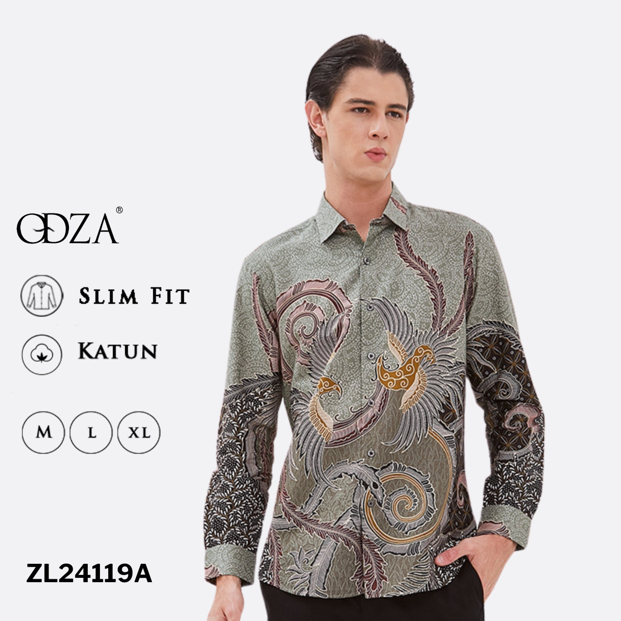 Odza Baju Hem Kemeja Batik Modern Pria Lengan Panjang Parama
