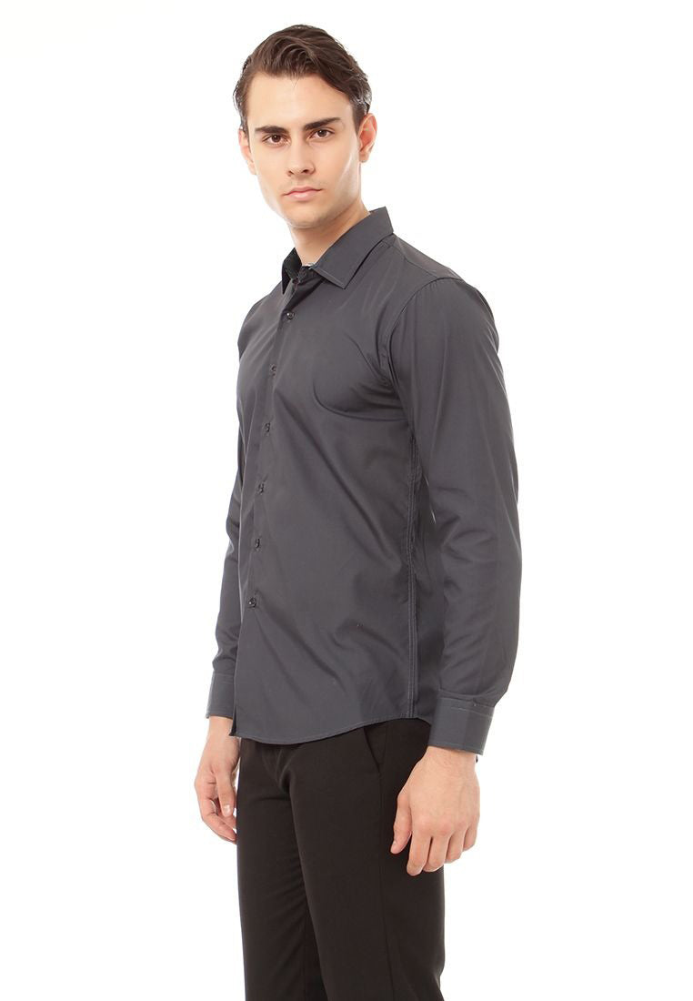 Odza Clasic Kemeja Polos Lengan Panjang Slim Fit Abu Tua Modern