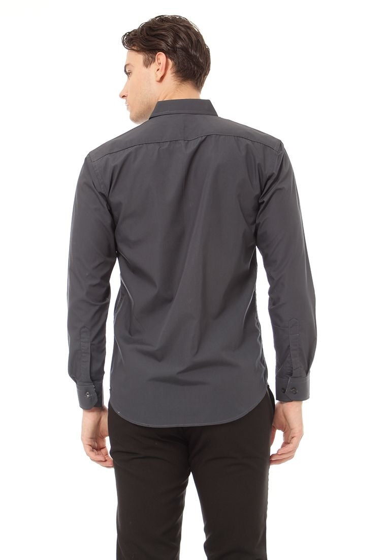 Odza Clasic Kemeja Polos Lengan Panjang Slim Fit Abu Tua Modern