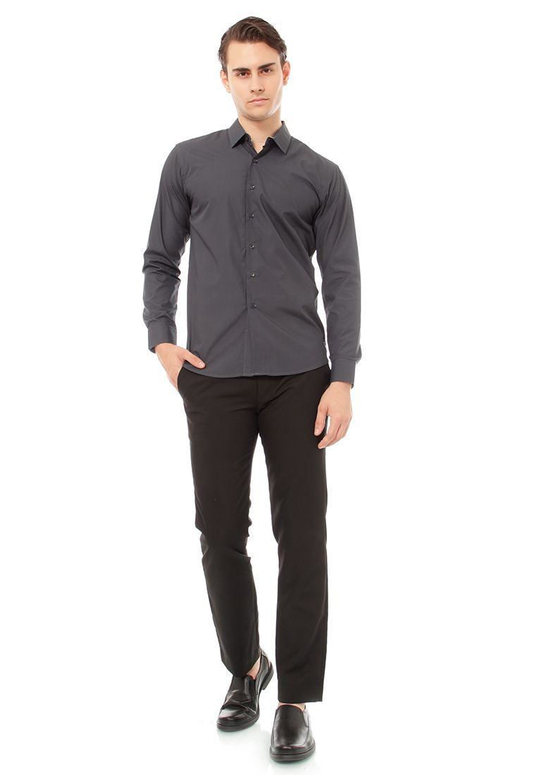 Odza Clasic Kemeja Polos Lengan Panjang Slim Fit Abu Tua Modern
