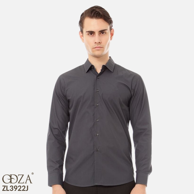 Odza Clasic Kemeja Polos Lengan Panjang Slim Fit Abu Tua Modern