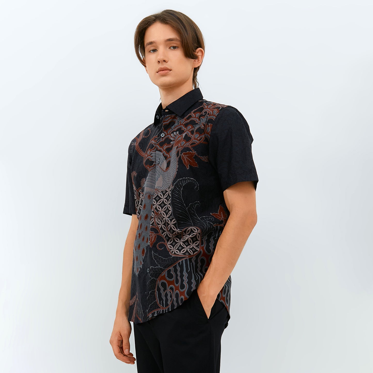 Odza Kemeja Batik Lengan Pendek Slim Fit Modern Solo Agneya Hitam