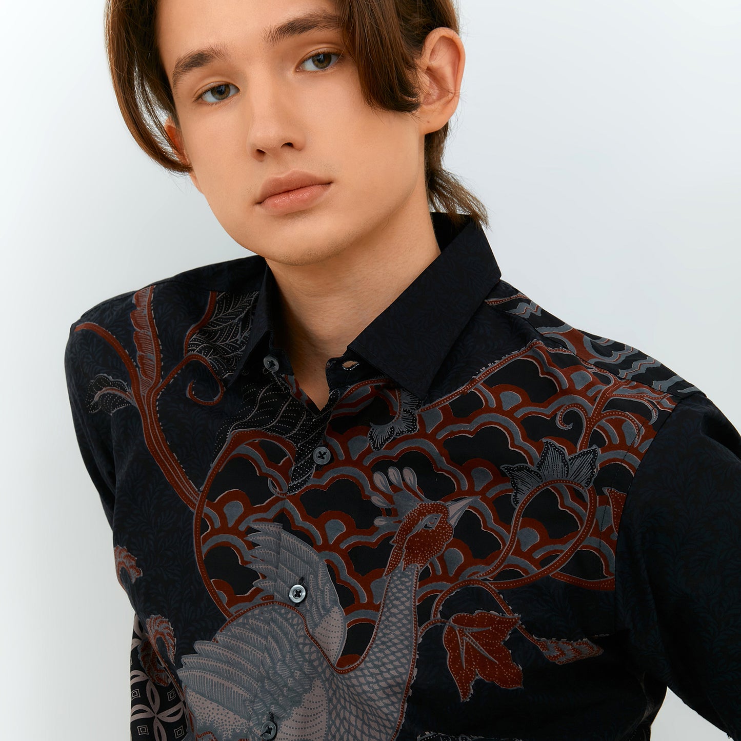 Odza Kemeja Batik Lengan Pendek Slim Fit Modern Solo Agneya Hitam