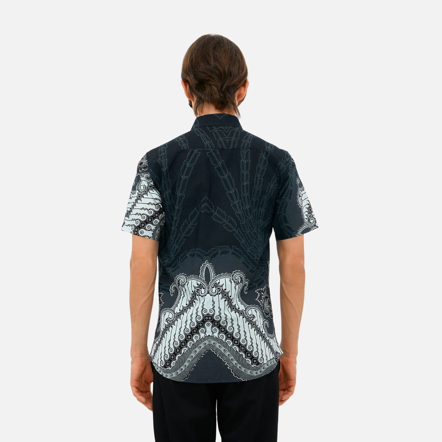 Odza Kemeja Hem Batik Pria Slim Fit Modern Lengan Pendek Pradana Abu Tua