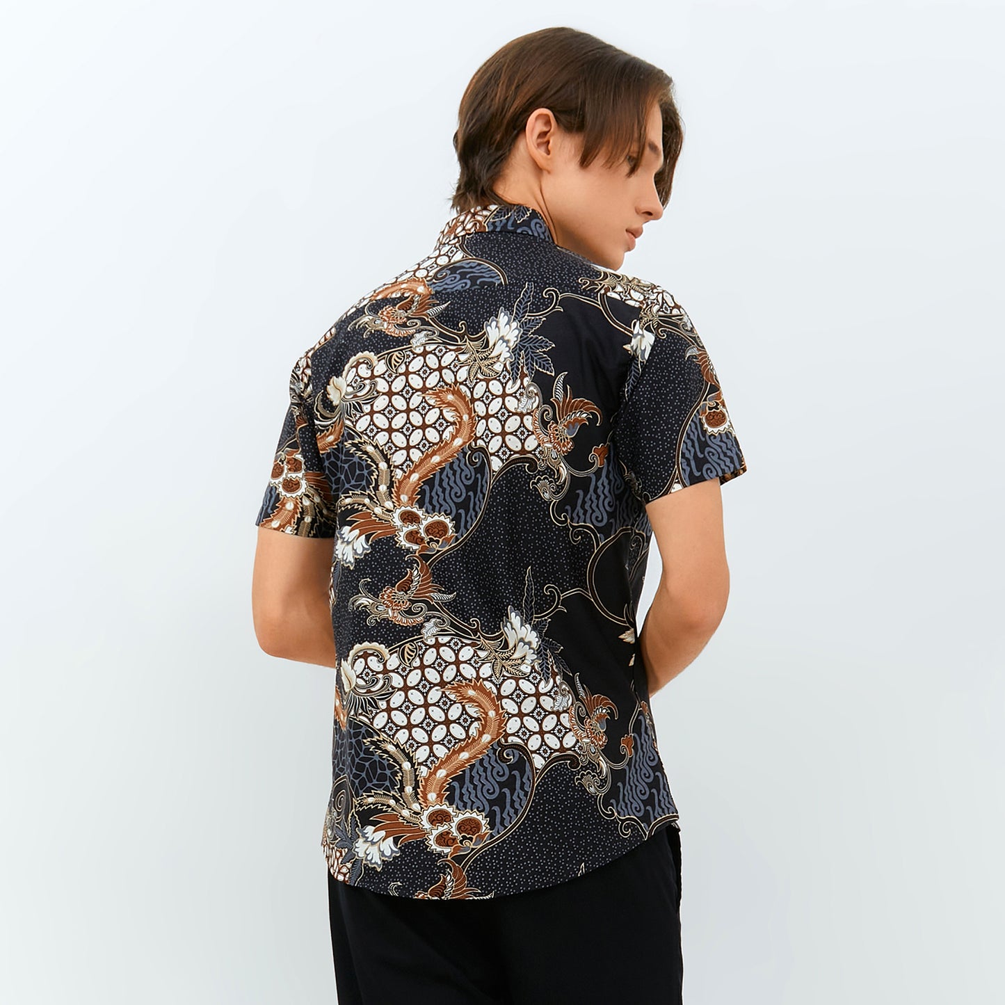 Odza Baju Atasan Hem Batik Lengan Pendek Slim Fit Ashanka Coklat