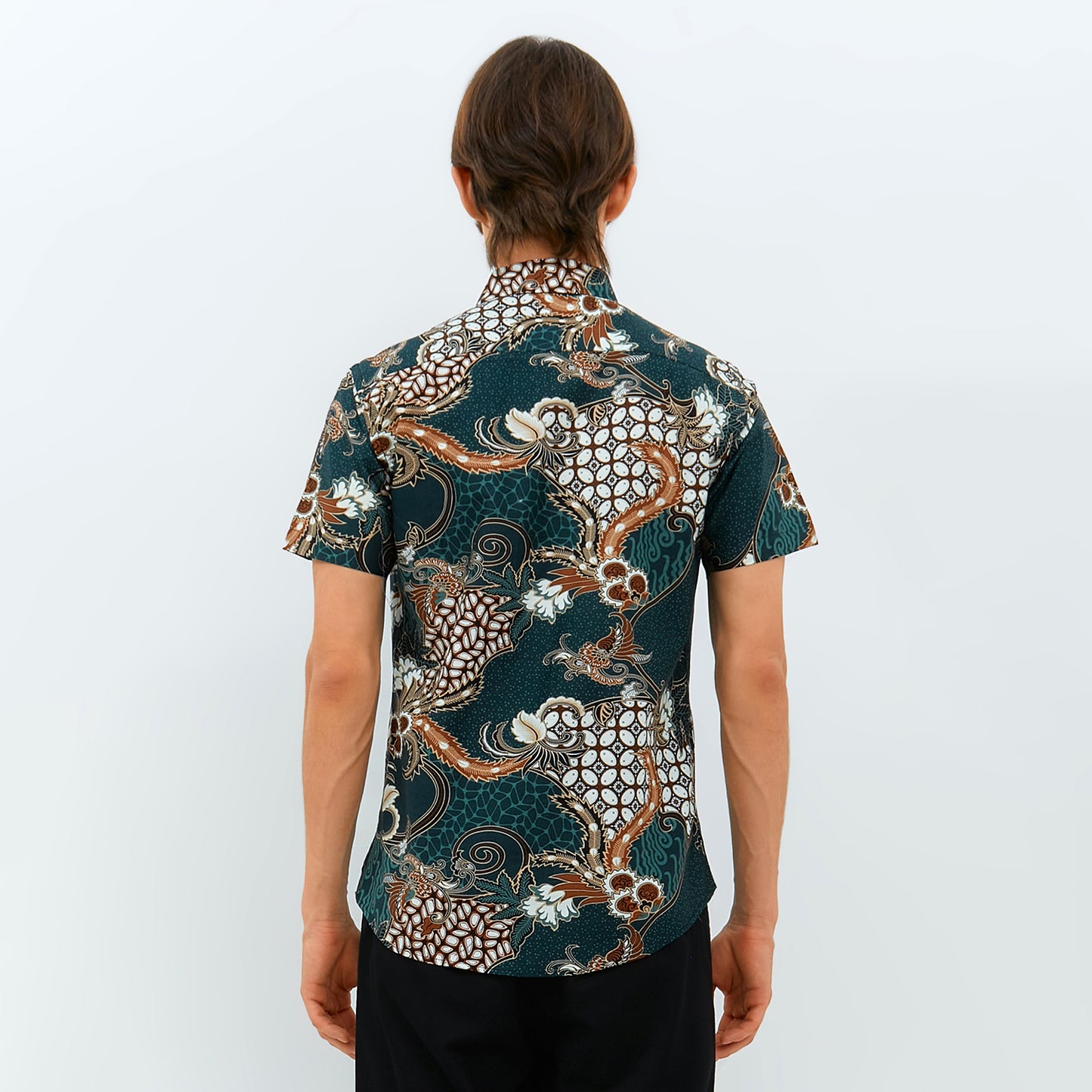 Odza Kemeja Batik Lengan Pendek Slim Fit Modern Abudaya Hijau Botol