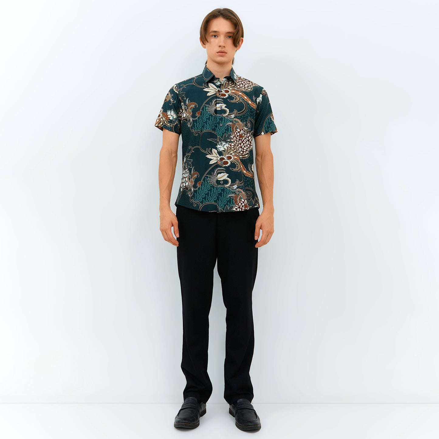 Odza Kemeja Batik Lengan Pendek Slim Fit Modern Abudaya Hijau Botol
