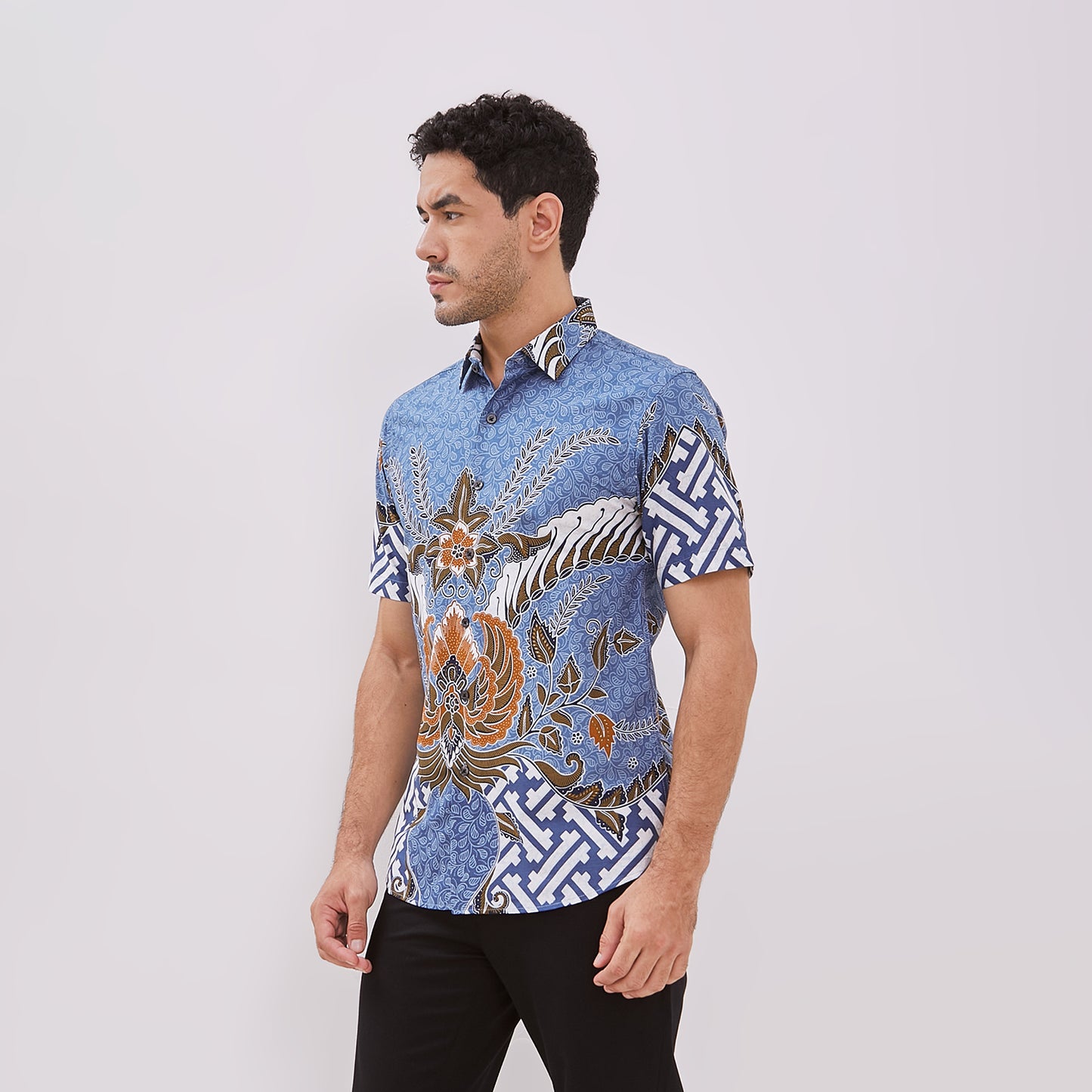 Odza Kemeja Batik Pria Lengan Pendek Slim Fit Slim Fit Modern Adiraga Biru