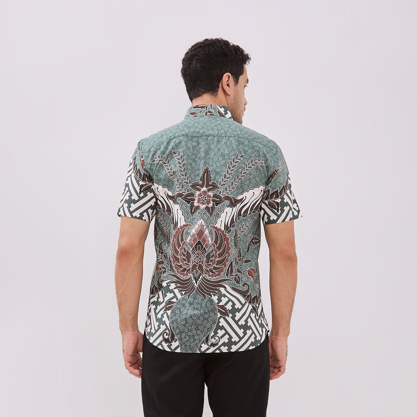 Odza Kemeja Batik Pria Lengan Pendek Slim Fit Modern Adiraga Hijau