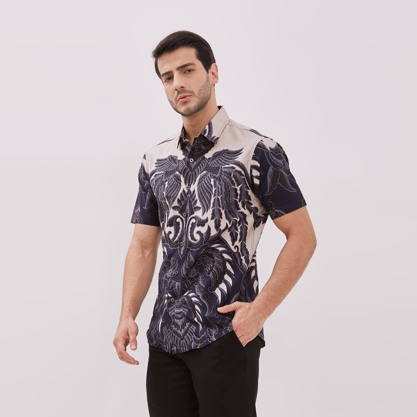 Odza Batik Modern Pria Lengan Pendek Slim Fit Baju Formal Hem Solo Rapitaloka