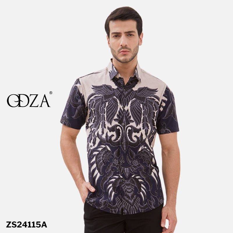 Odza Batik Modern Pria Lengan Pendek Slim Fit Baju Formal Hem Solo Rapitaloka