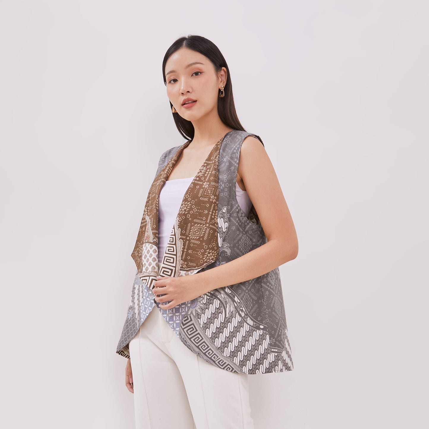 Odza Baju Outer Luaran Batik Rompi Couple Pesta Wanita Bolak Balik Panggenan Abu Coklat