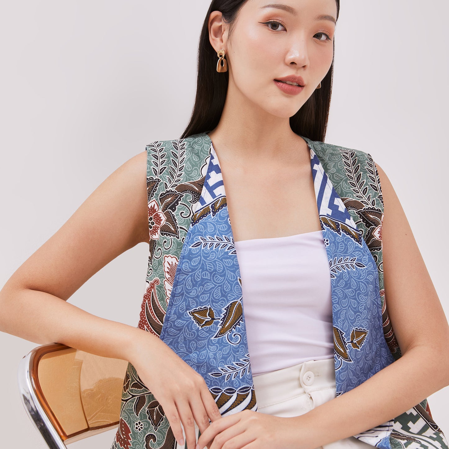 Odza Baju Luaran Atasan Rompi Batik Outer Wanita Bolak balik All size Adiraga Biru Hijau