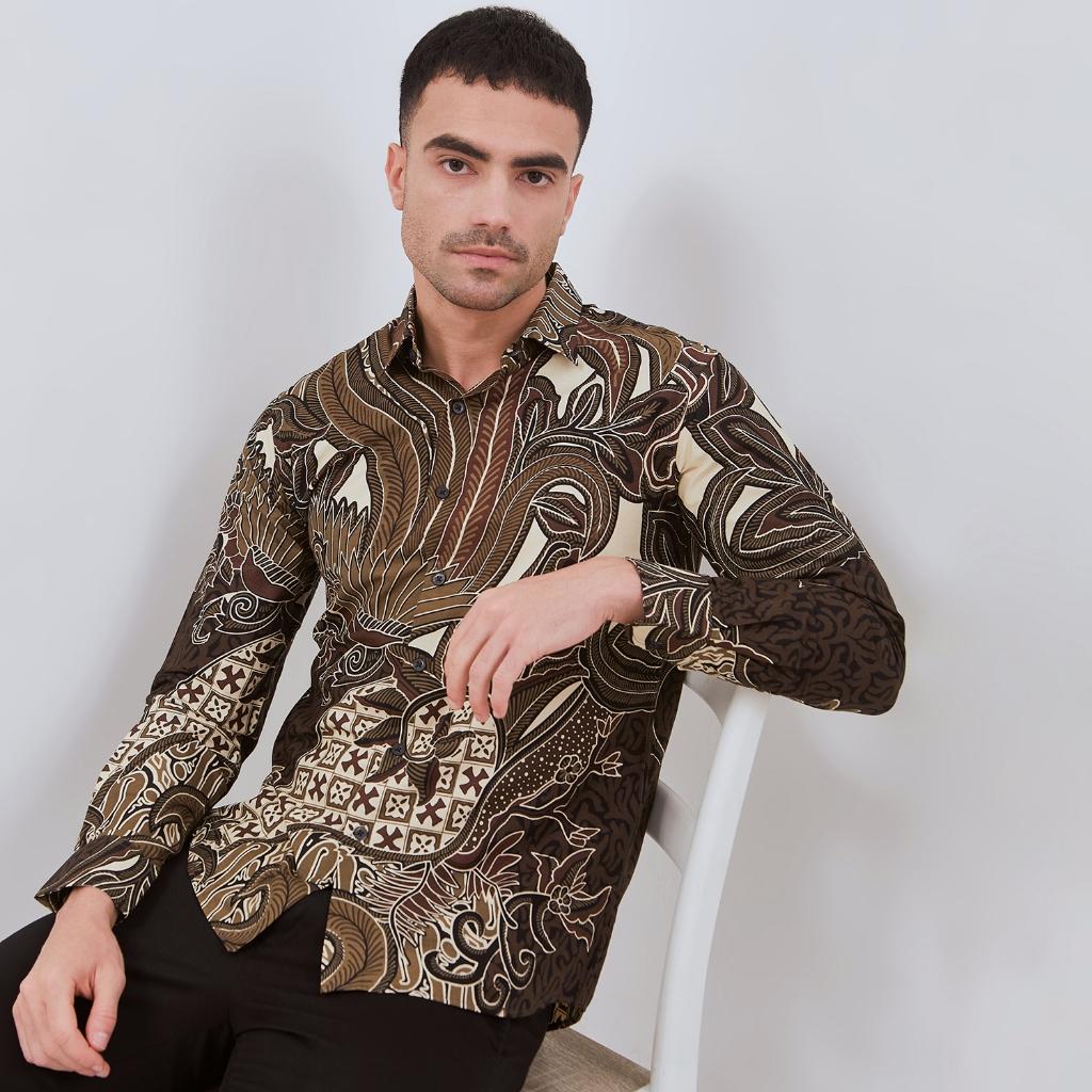 ODZACLASSIC Kemeja Batik Pria Lengan Panjang Daramatsa Hitam Coklat Premium Slim Fit Regular Jumbo ZL25803A Nyaman Motif Elegan