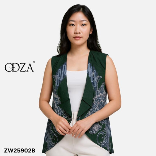 Odza Batik Couple Keluarga Kemeja Hem Pria Baju Lengan Pendek Outer Rompi Vest Pasangan Motif Hijau Jumbo Widyanata