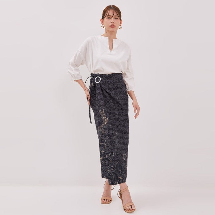 Odza Bawahan Rok Lilit Batik Tradisional Kebaya Wanita Free Ring Abu-abu Hanusa
