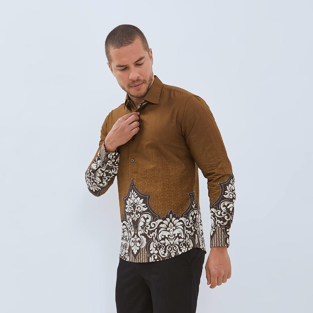 Odza Set Atasan Batik Lengan Panjang Outer Luaran Bolak Balik Pria Wanita Couple Panggenan Coklat