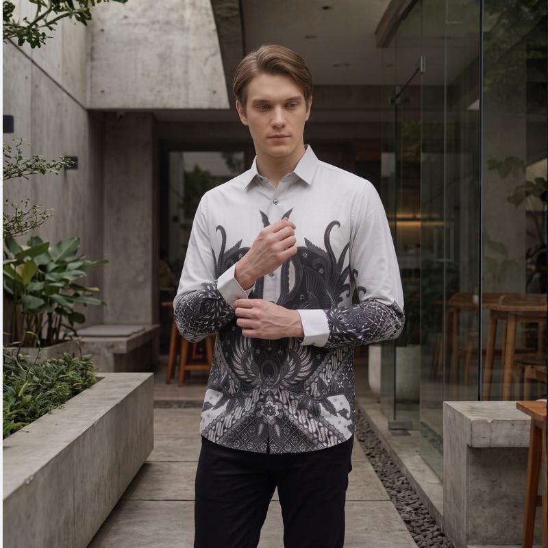 Odza Kemeja Batik Pria Slim Fit Lengan Panjang Katun Premium Baju Kerja Kondangan Saktora