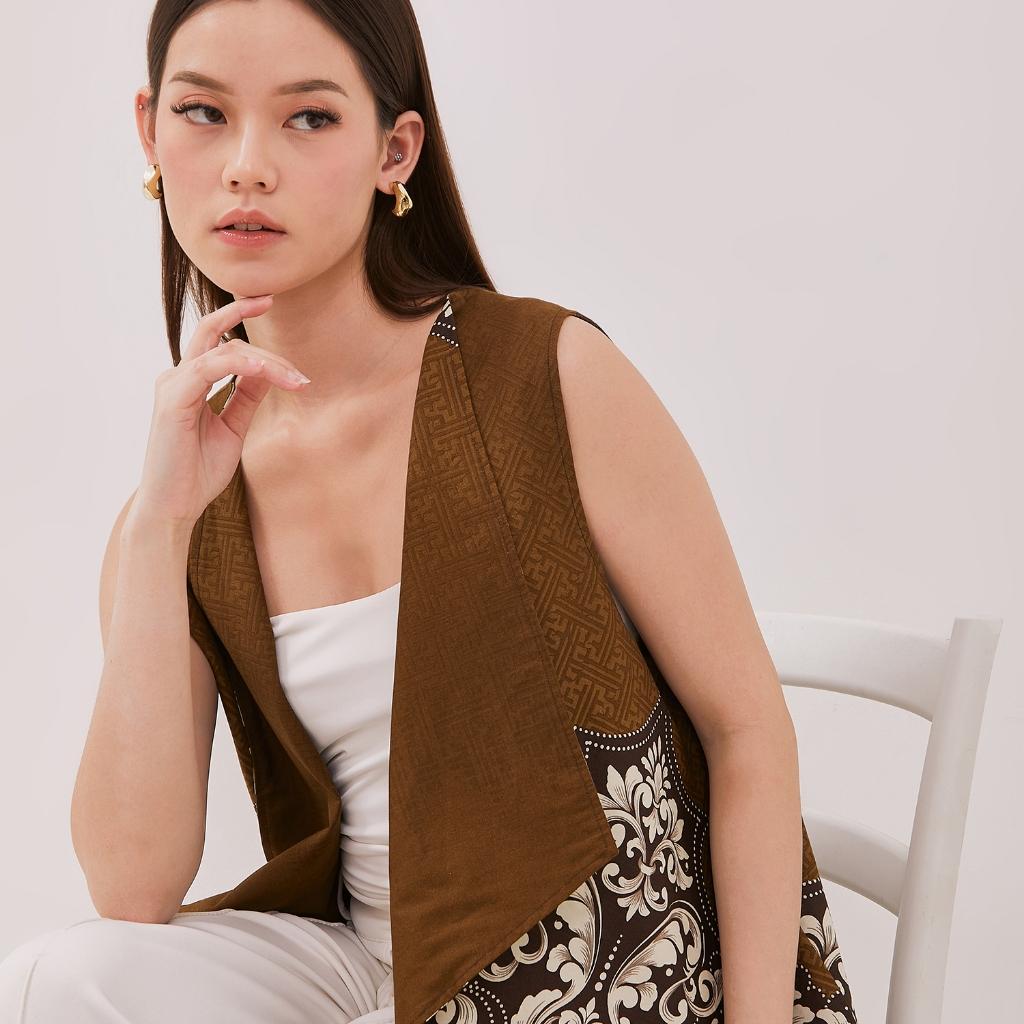 Odza Set Atasan Batik Lengan Panjang Outer Luaran Bolak Balik Pria Wanita Couple Panggenan Coklat