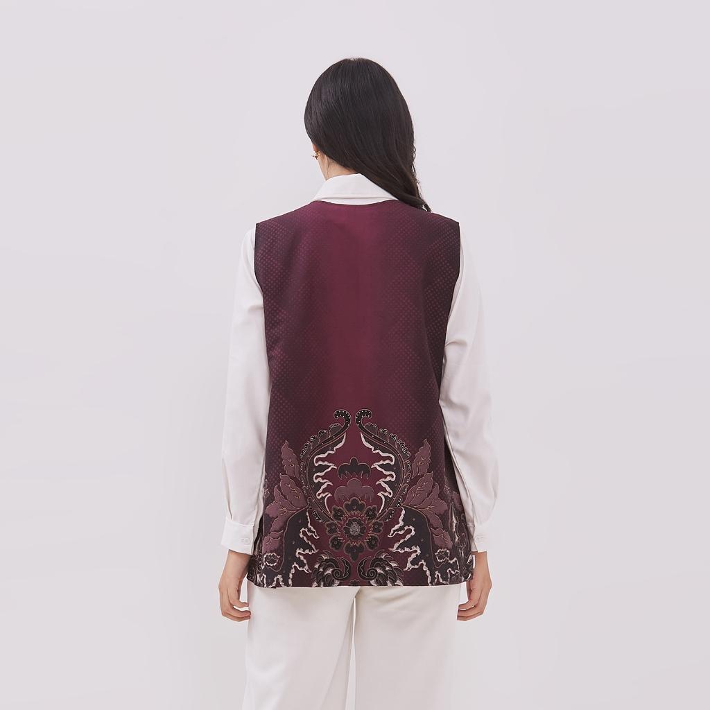 Odza Rompi Batik Outer Vest Wanita Baju Luaran Allsize Cathy Merah Maroon
