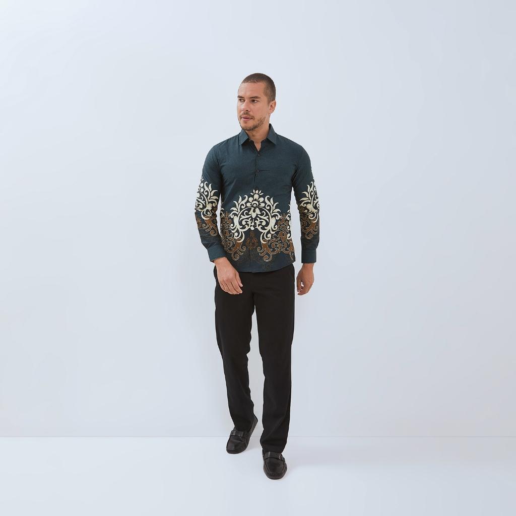 Odza Baju Atasan Batik Solo Slim dan Regular Fit Modern Lengan Panjang Hijau Kurama