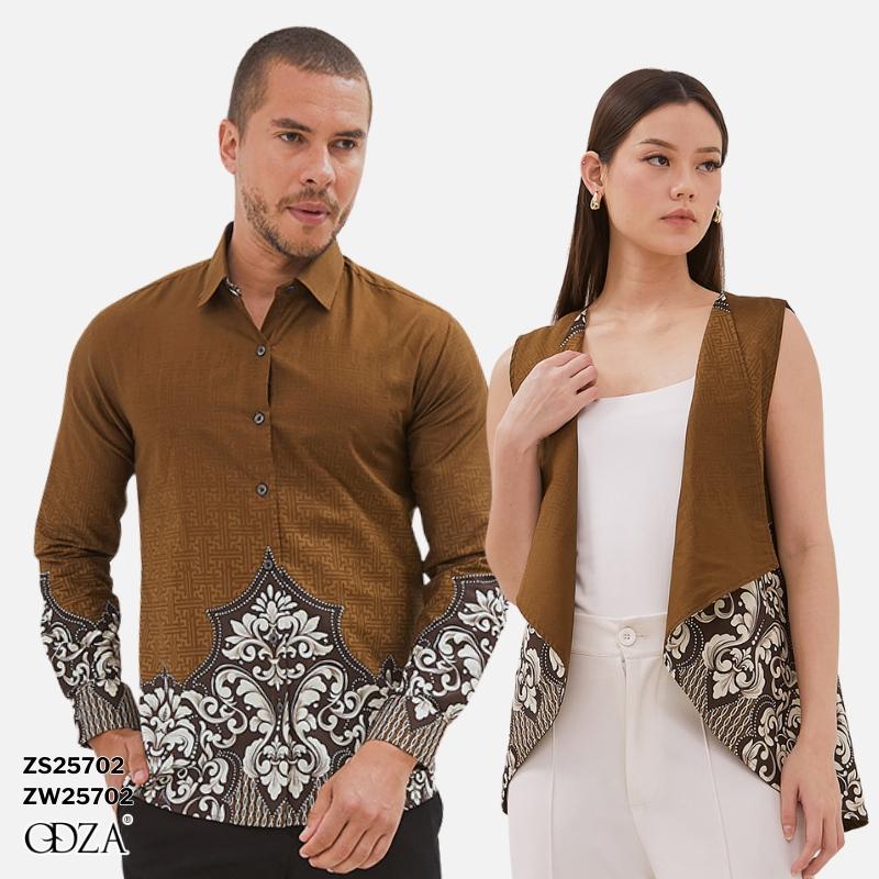 Odza Set Atasan Batik Lengan Panjang Outer Luaran Bolak Balik Pria Wanita Couple Panggenan Coklat