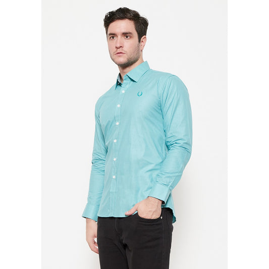 Baju Kemeja Lengan Panjang Hijau Muda Polos Pria Slimfit Atasan Formal Kantor