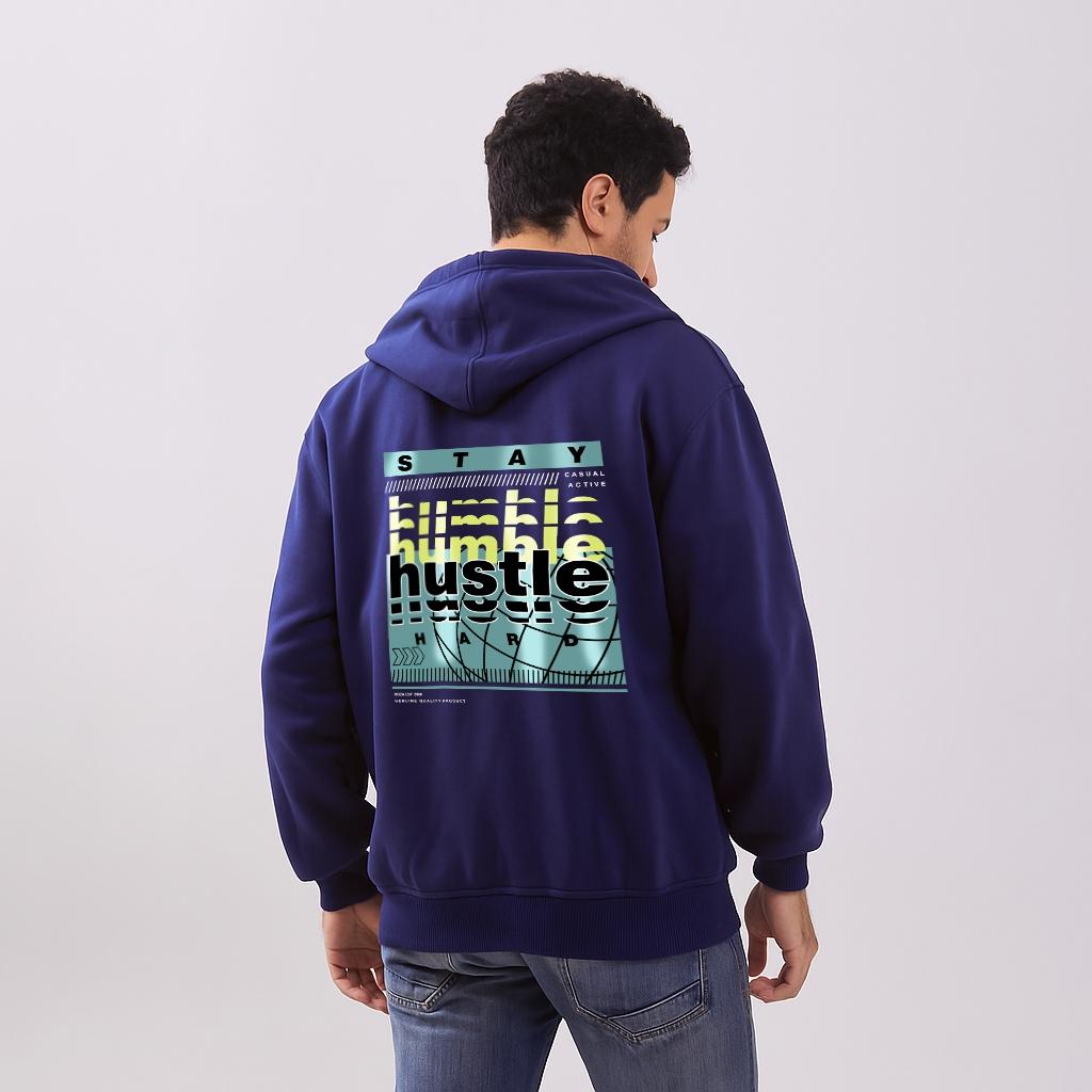 Odza Sweater Resleting Jaket Hoodie Unisex Pria Wanita Fleece Casual Style Navy