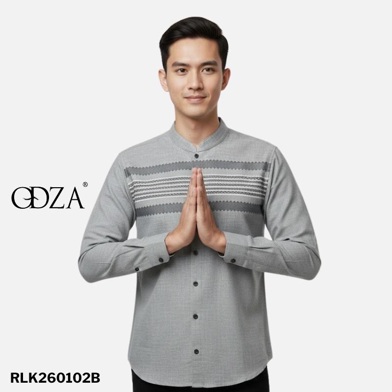 Odza Baju Koko Lengan Panjang Kombinasi Pria Regular fit Modern Kemeja Muslim Modern Batris Biru