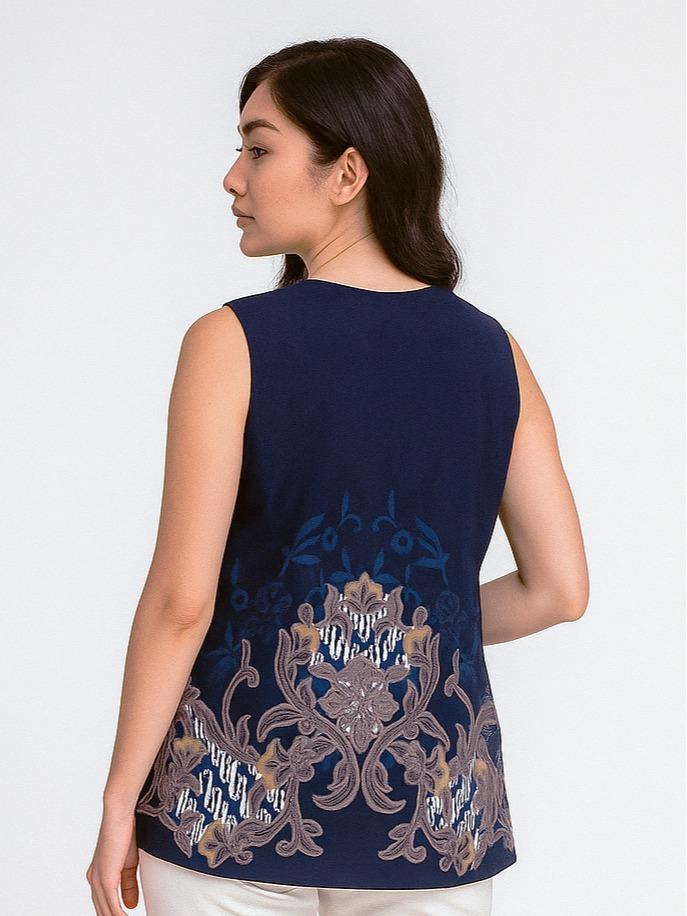 Odza Set Atasan Batik Katun Lengan Panjang Outer Luaran Bolak Balik Pasangan Pria Wanita Couple Panggenan Biru Baju Motif