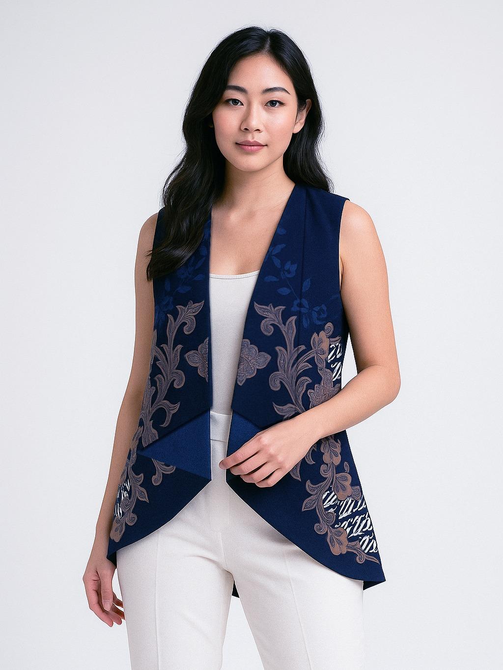 Odza Set Atasan Batik Katun Lengan Panjang Outer Luaran Bolak Balik Pasangan Pria Wanita Couple Panggenan Biru Baju Motif