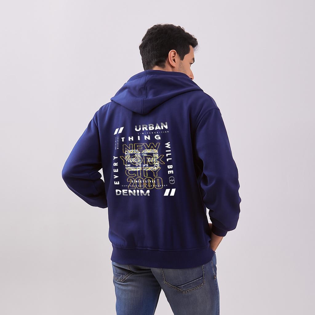 Odza Sweater Resleting Jaket Hoodie Unisex Pria Wanita Fleece Casual Style Navy