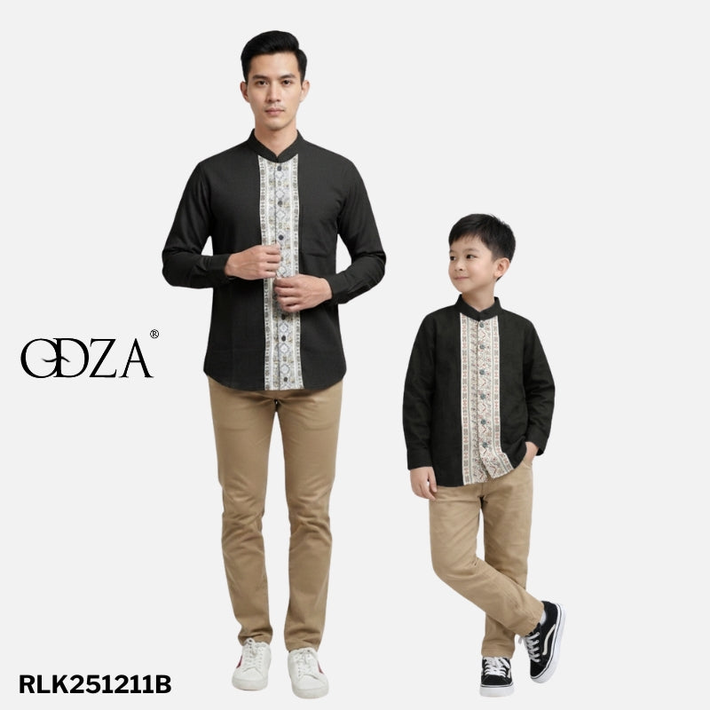Odza Baju Koko Couple Bapak Anak Lengan Panjang Arabish Abu Tua Kemeja Muslim Ayah Anak Regular Fit Minimalis Bahan Halus Adem