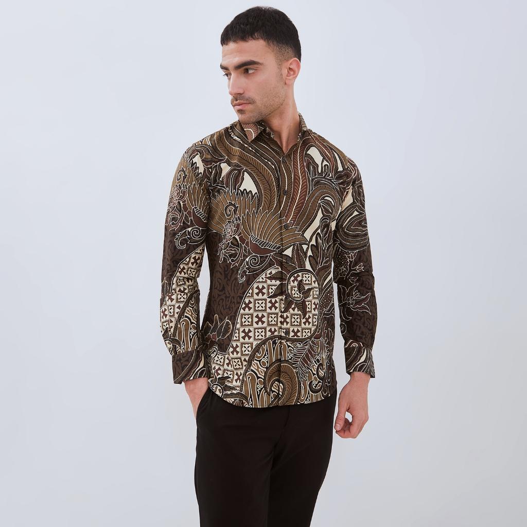 ODZACLASSIC Odza Set Seragam Kemeja Rok Couple Batik Pria Wanita Lengan Panjang Rok Lilit Kebaya Aswin Baju Batik Pasangan Slim Fit Kain Katun Printing 40s Motif Unik Orisinal