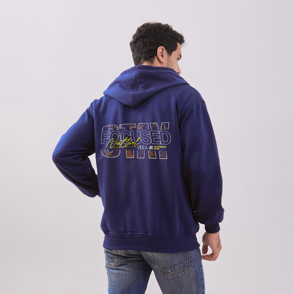 Odza Sweater Resleting Jaket Hoodie Unisex Pria Wanita Fleece Casual Style Navy